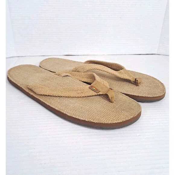 Men’s Rainbow Sandals XXXL 13.5-15 Hemp Brown Wide Strap Single Layer Flip Flops - Picture 6 of 8